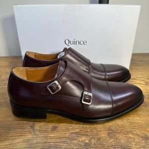 Quince Mens Leather Double Monk Strap Cap Toe Dress Shoes Burgundy Size 11